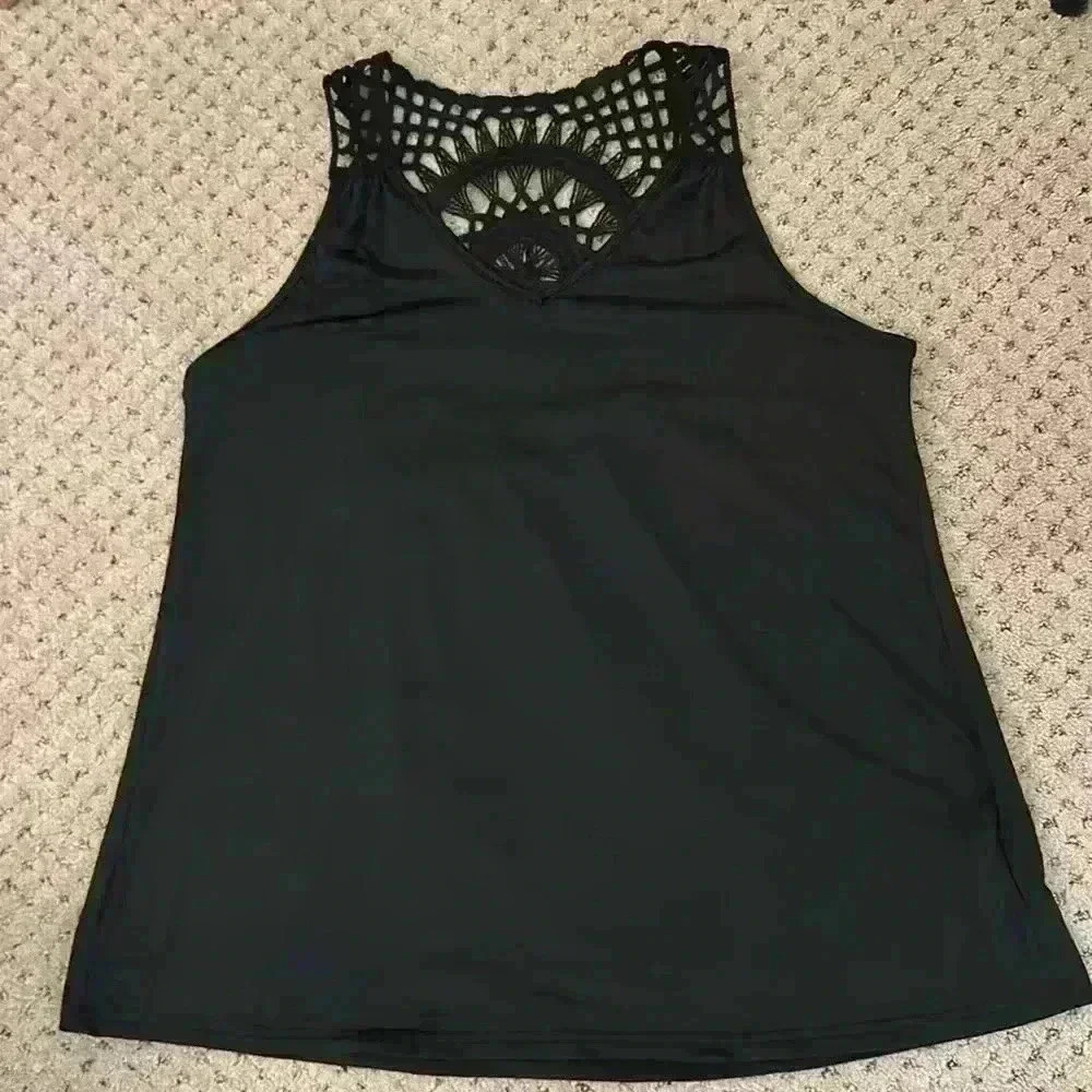 Black Tank Top with Crochet Details